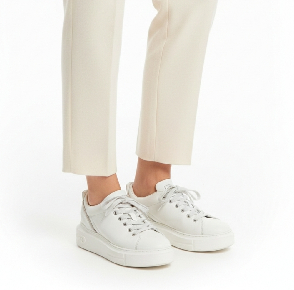 AUTHENTIC Salvatore Ferragamo White Leather Gancini Platforms